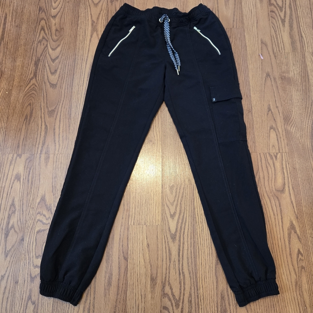 Jaanuu Black Scrub Pants Joggers Gold Zip Pockets Esthetician Nurse Scrubs XS - Picture 5 of 12